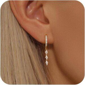 14K Gold Plated Trendy Hoop Huggie Dainty Drop Dangle-E842 Earrings for Women